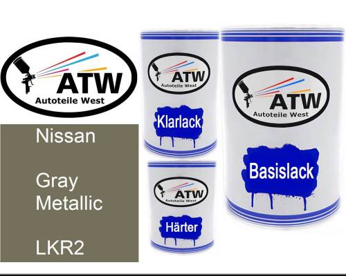 Nissan, Gray Metallic, LKR2: 500ml Lackdose + 500ml Klarlack + 250ml Härter - Set, von ATW Autoteile West.